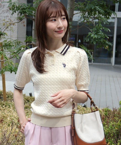 ニット セーター 「U.S.POLO ASSN.」配色デザインポロニット レディース