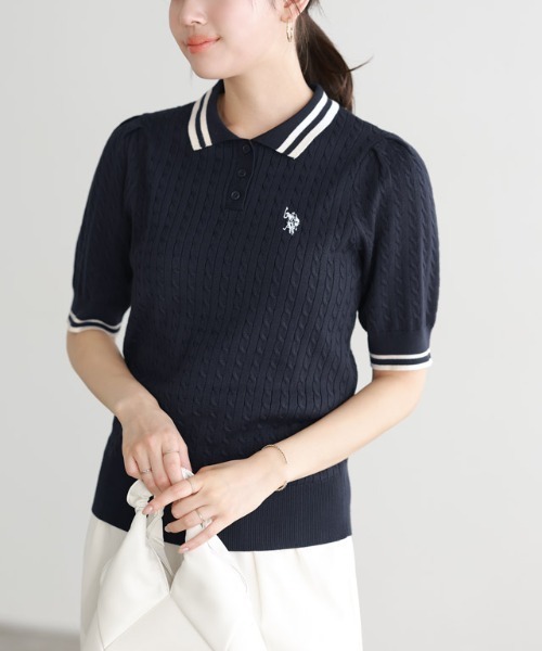 ニット セーター 「U.S.POLO ASSN.」配色デザインポロニット レディース
