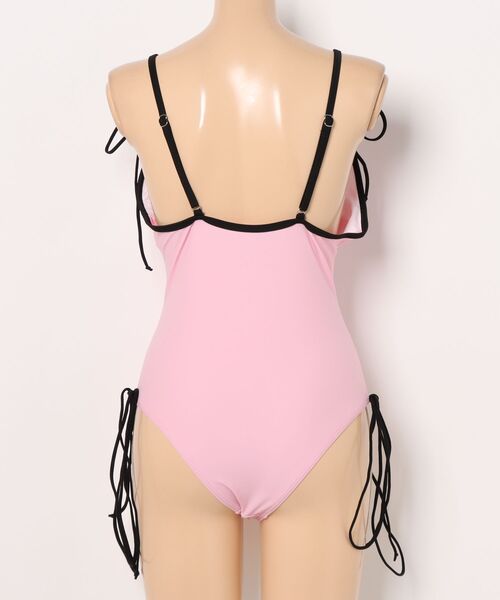 ワンピース水着 ピンクと黒のコンビネーション 水着 Y2K肩紐リボンVネックワンピース水着 レディース : ZOZOTOWN