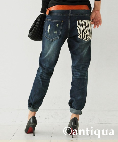 [antiqua] [patterntorso] повреждение обработка Denim брюки X-LARGE оттенок голубого прочее женский 