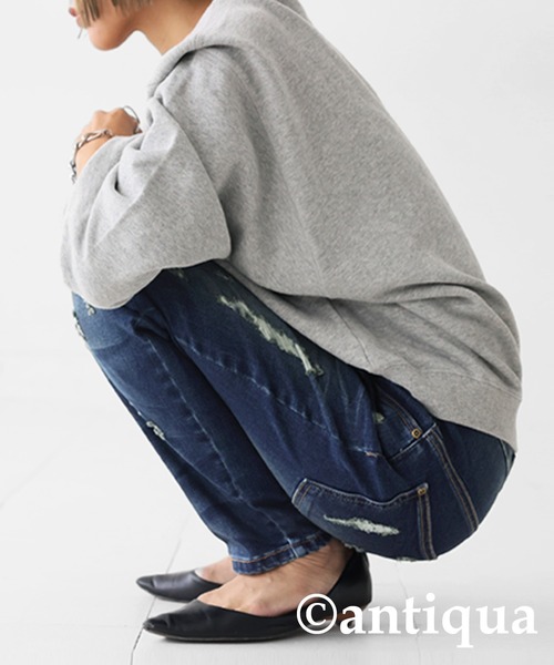 [antiqua] [patterntorso] повреждение обработка Denim брюки X-LARGE оттенок голубого прочее женский 