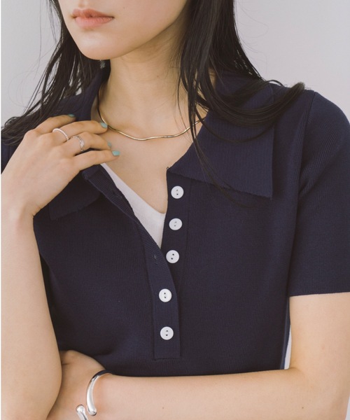 かぐれ✨24SS　ハーフスリーブポロニット　ブラック　リネン　完売品 ハーフスリーブレイヤードポロニットトップス（ニット/セーター