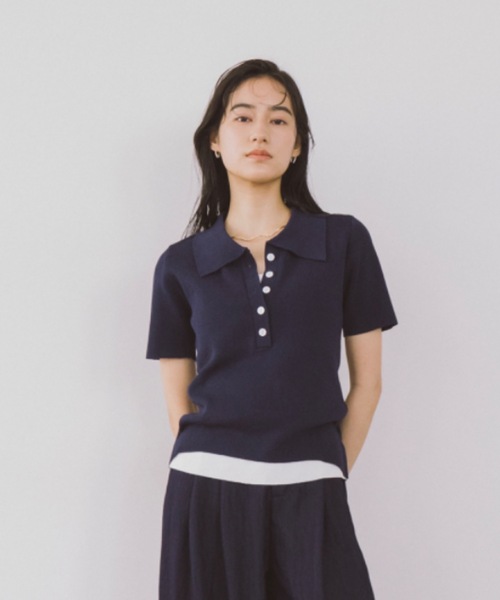 かぐれ✨24SS　ハーフスリーブポロニット　ブラック　リネン　完売品 bohmal ニット セーター 「2024AW」スリーブラインカラフル