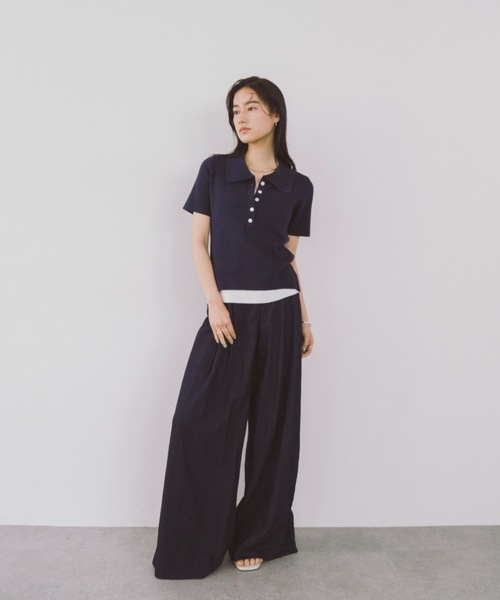 かぐれ✨24SS　ハーフスリーブポロニット　ブラック　リネン　完売品 セール】ラメリブハーフスリーブポロニット（ニット/セーター