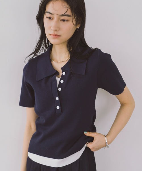 かぐれ✨24SS　ハーフスリーブポロニット　ブラック　リネン　完売品 シアーポロニット（55-41KM30-205）｜パープル&イエロー