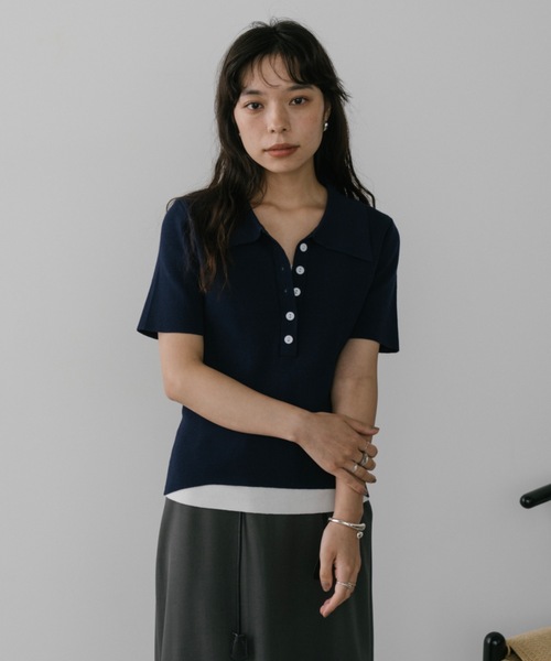 ＜NOUNLESS＞ラガーニット ハーフスリーブ シャツ NOUNLESS＞ラガーニット ハーフスリーブ シャツ