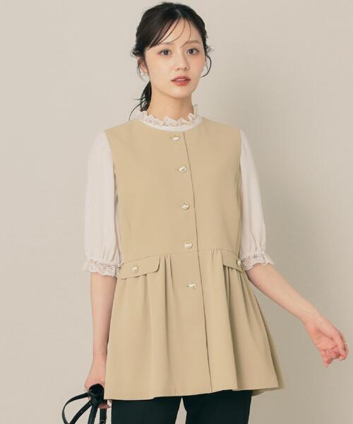 極美品＊MAGALI ジレ*リネン ベージュ 切替えタック ペプラム ベスト 極美品＊MAGALI ジレ*リネン ベージュ 切替えタック ペプラム ベスト