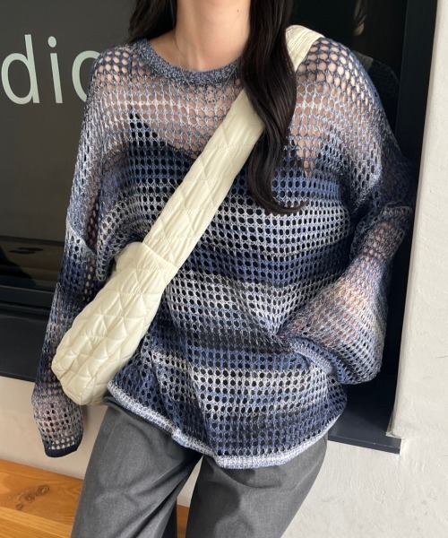 「nemne store」 長袖ニット MEDIUM ネイビー レディース_画像4