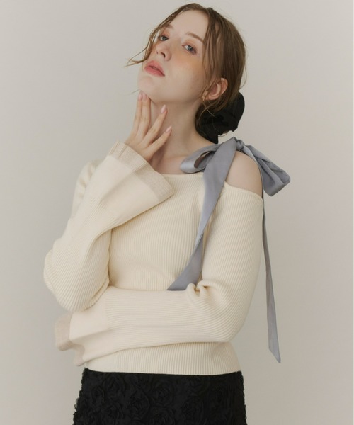 Olu.（オルドット） ニット セーター ショルダーリボンフレアスリーブ