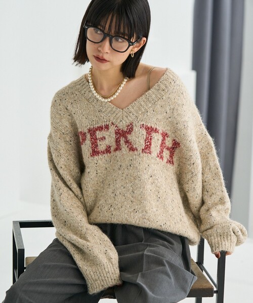 FREAK'S STORE ニット セーター メランジ Vネックロゴニット