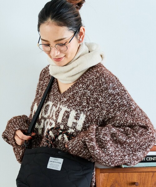 FREAK'S STORE ニット セーター メランジ Vネックロゴニット