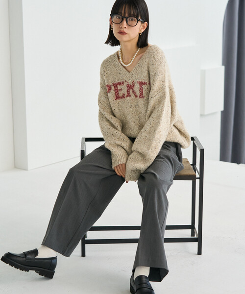 V柄　Vロゴ　ニット長袖 FREAK'S STORE ニット セーター メランジ Vネックロゴニット