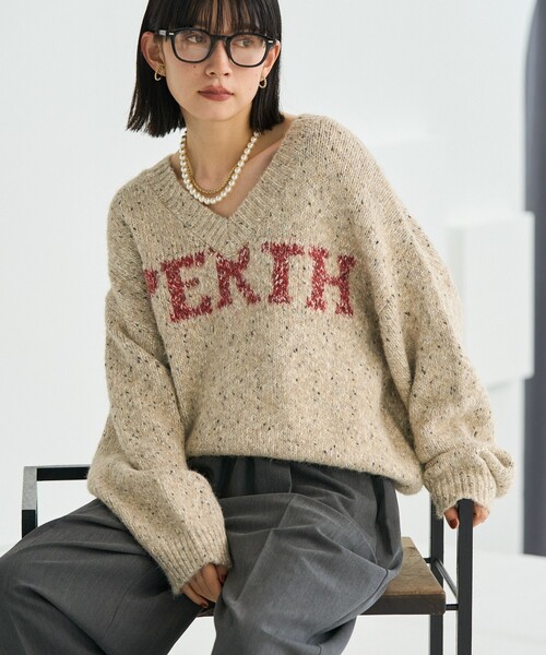 FREAK'S STORE ニット セーター メランジ Vネックロゴニット