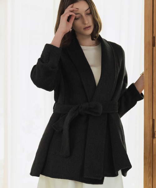 ELFRANK ノーカラーコート コート 「ウール90％＋アルパカ10