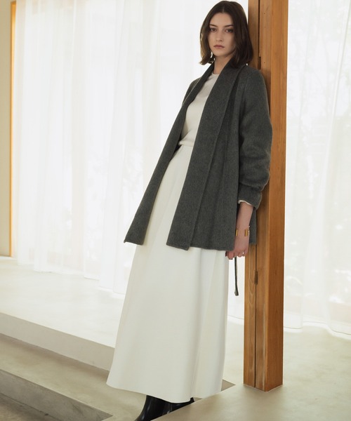 ２３区 ノーカラーコート アルパカ ウール ミドル マガジン掲載】ウールアルパカリバー ミドル丈 コート（番号J23