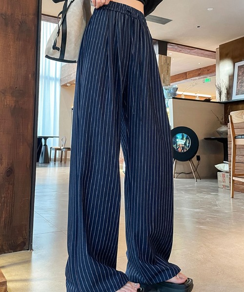 2ly2 ワイドパンツ パンツ リラックス感×きちんと感。ストライプ柄