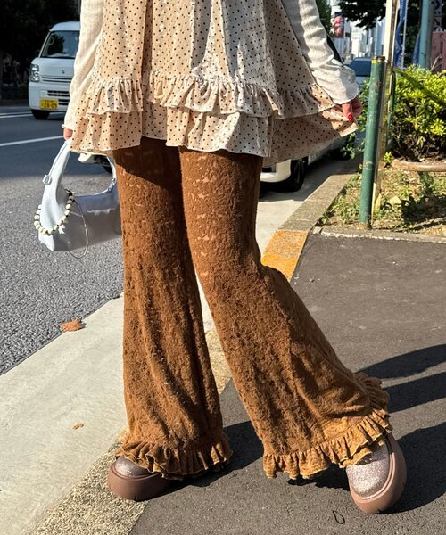 CIAOPANIC（チャオパニック） パンツ 起毛レースフレアレイヤード