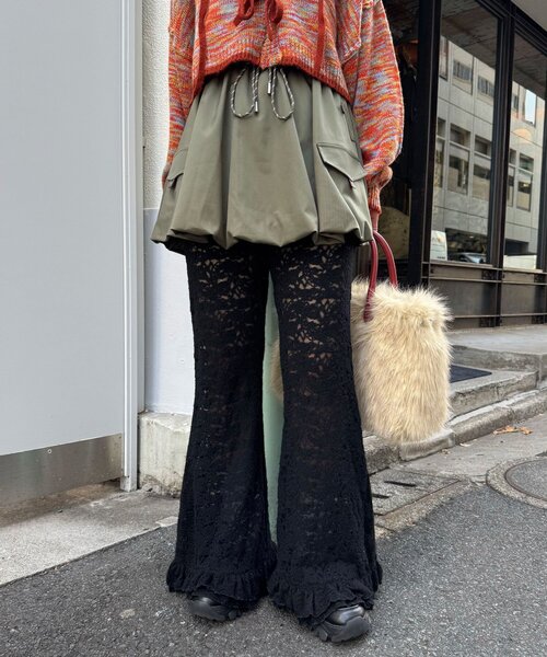 CIAOPANIC（チャオパニック） パンツ 起毛レースフレアレイヤード