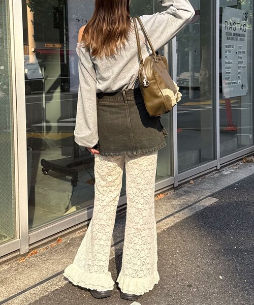 CIAOPANIC（チャオパニック） パンツ 起毛レースフレアレイヤード