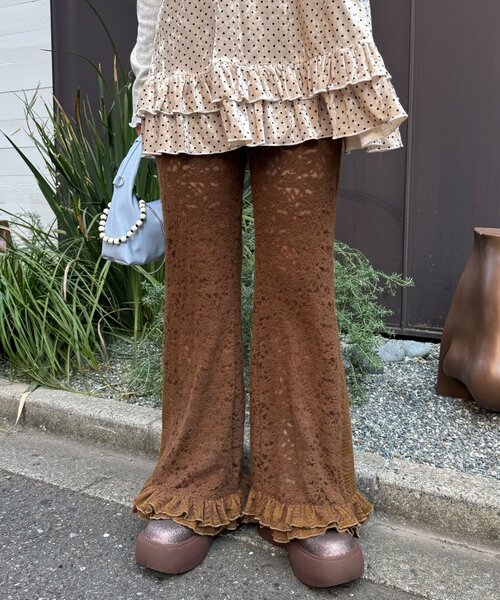 CIAOPANIC（チャオパニック） パンツ 起毛レースフレアレイヤード
