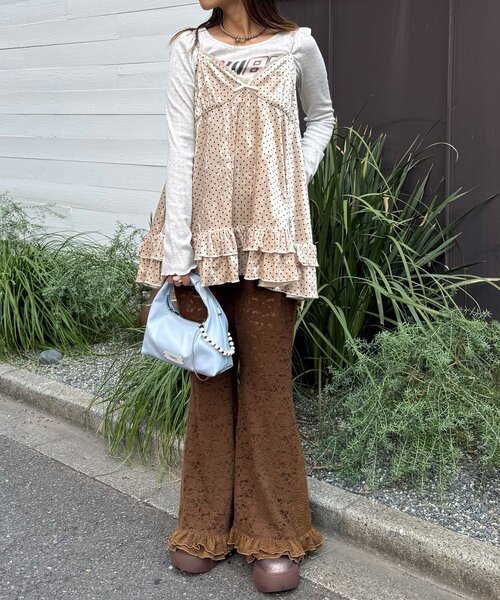 CIAOPANIC（チャオパニック） パンツ 起毛レースフレアレイヤード