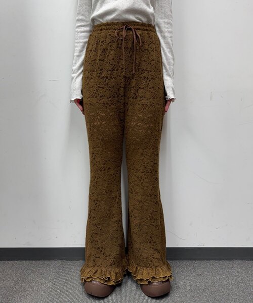 CIAOPANIC（チャオパニック） パンツ 起毛レースフレアレイヤード