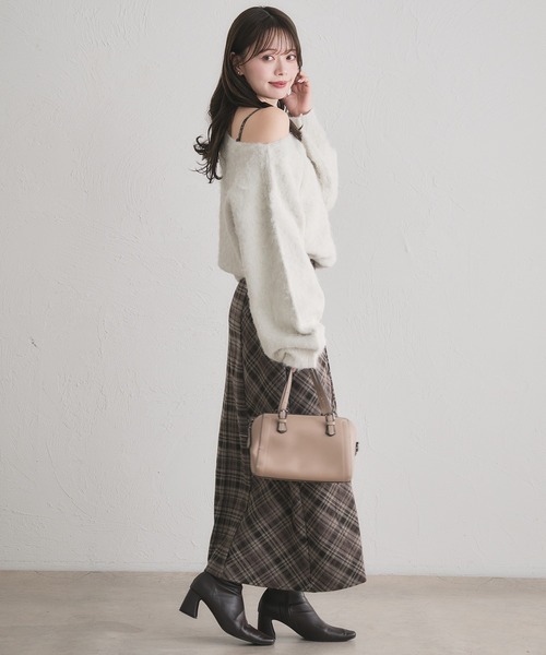 fupel ワンピース Multi-way velour ribbon check cami onepiece