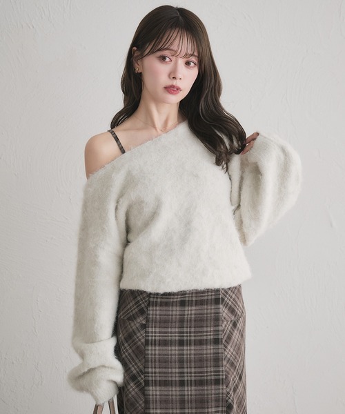 fupel ワンピース Multi-way velour ribbon check cami onepiece