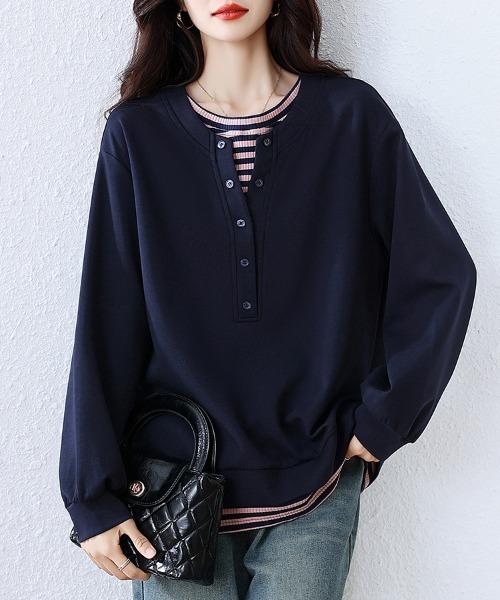 tシャツ ボタン付きレイヤードトップス レディース : ZOZOTOWN Yahoo