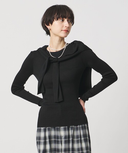 新品 未使用 タグ付き ユナイテッドアローズ リブニット 五分袖 ブラック UNITED ARROWS（ユナイテッドアローズ） ニット セーター シルク リブ