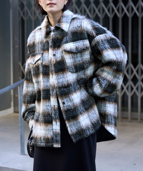 MONO-MART（モノマート） コート アウター シャギーチェック オーバー