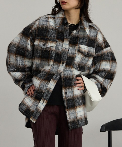 MONO-MART（モノマート） コート アウター シャギーチェック オーバー
