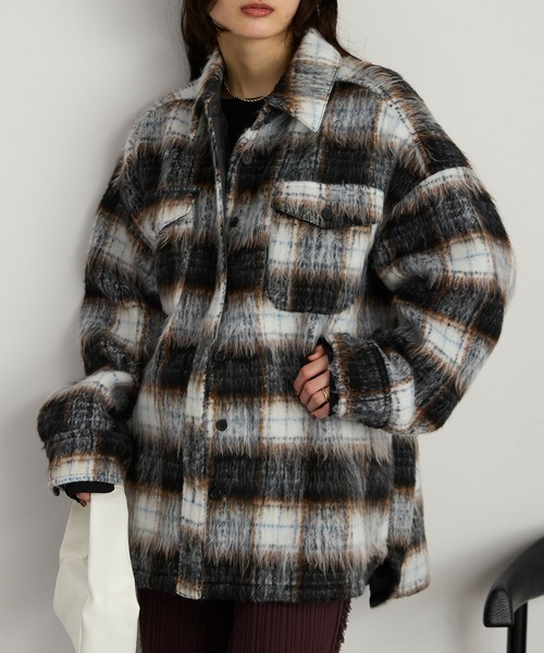 MONO-MART（モノマート） コート アウター シャギーチェック オーバー