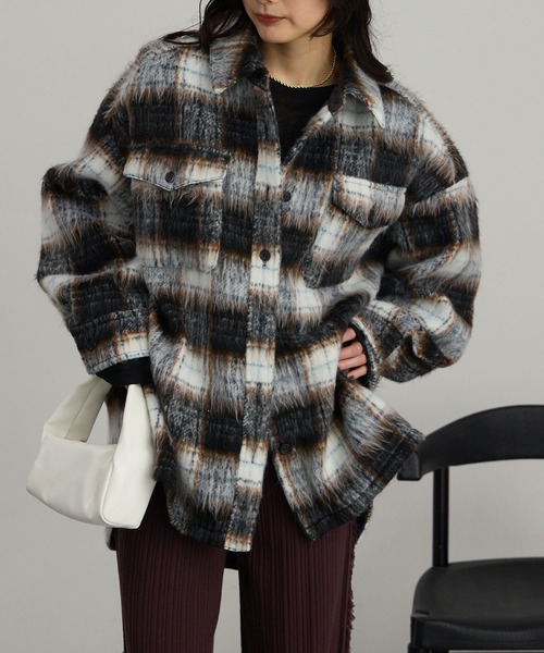 MONO-MART（モノマート） コート アウター シャギーチェック オーバー
