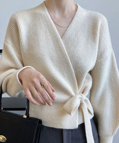 Sally Lunn カーディガン カシュクールリボンニットカーデ レディース