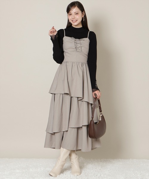 【新品未使用】WILLSELECTION（ウィルセレクション）レースMIXフロントボタンワンピース WILLSELECTION（ウィルセレクション） ドレス バックリボンシフォン