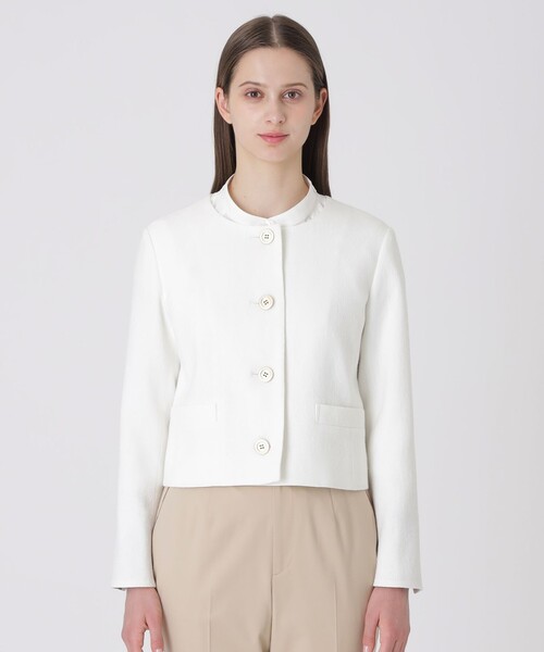 DRESSTERRIOR ノーカラージャケット 36 ホワイト BLUE LABEL CRESTBRIDGE（ブルーレーベルクレストブリッジ