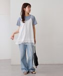 tシャツ 半袖 マルチボーダー5分袖 レディースの詳細画像2