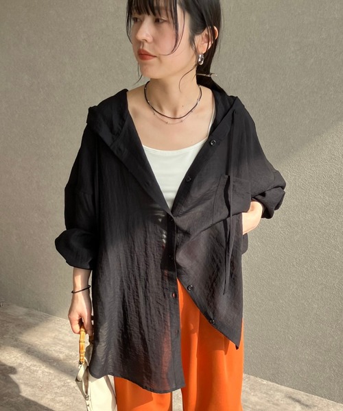 ブラウス シャツ フード付きシアービッグシャツ レディース : ZOZOTOWN