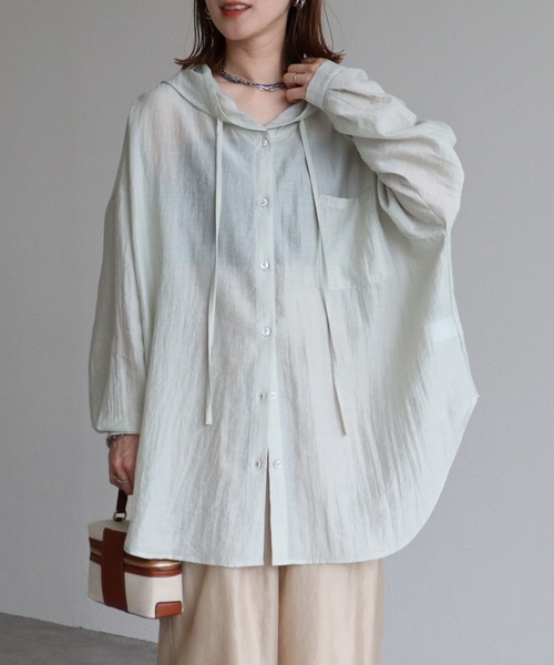 ブラウス シャツ フード付きシアービッグシャツ レディース : ZOZOTOWN