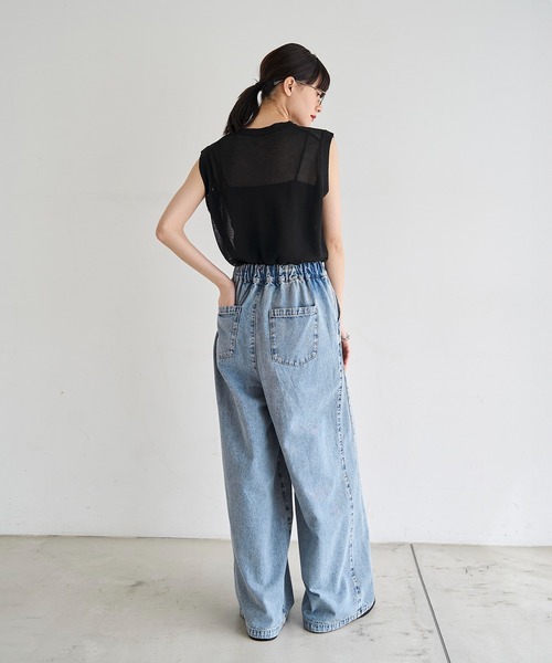 ワイドパンツ ジーンズ デニム デニムパンツ タックイージーデニムパンツ レディースの画像