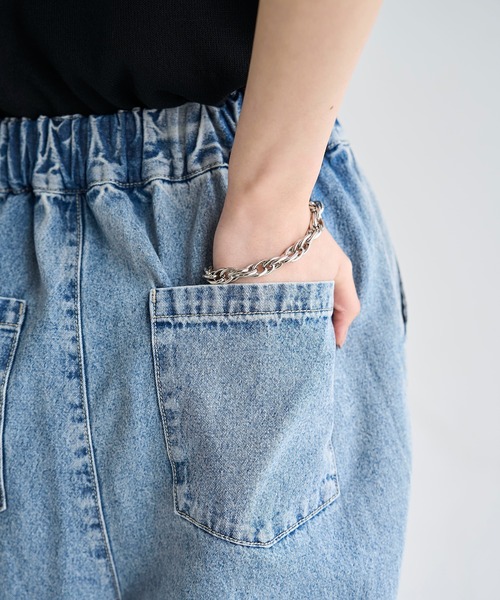 ワイドパンツ ジーンズ デニム デニムパンツ タックイージーデニムパンツ レディースの画像