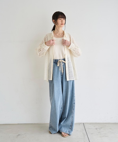 ワイドパンツ ジーンズ デニム デニムパンツ タックイージーデニムパンツ レディースの画像