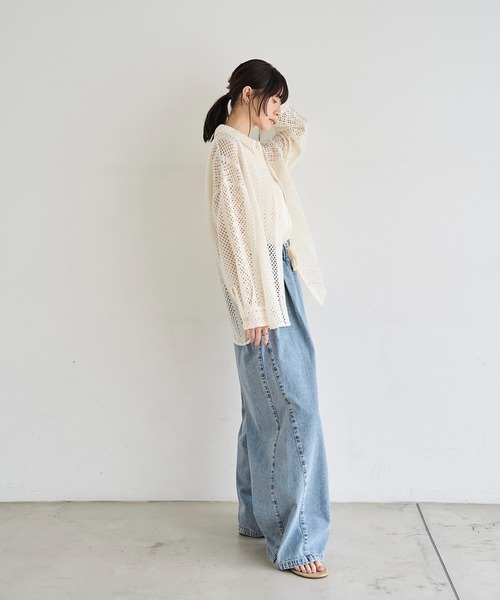 ワイドパンツ ジーンズ デニム デニムパンツ タックイージーデニムパンツ レディースの画像