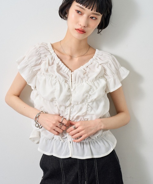 NOGLE ブラウス シャツ 「NOGLE/ノグル」2wayフリルギャザーブラウス