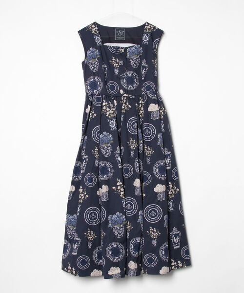 【クリーニング済】seven ten ワンピース SEVEN TEN ブルーアンドホワイトプリントワンピース X-SMALL ネイビー