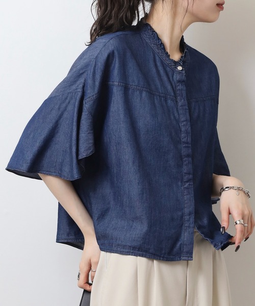 「EGLANTINE」 半袖ブラウス 40 ネイビー レディース_画像6