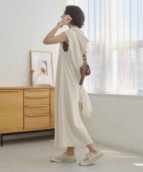 ANGIE ワンピース フード付き ポンチ ノースリーブ ロング ワンピース