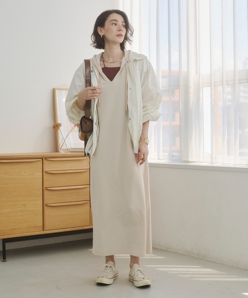 ANGIE ワンピース フード付き ポンチ ノースリーブ ロング ワンピース