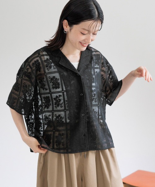 新品 レースシャツ studio CLIP（スタディオクリップ） ブラウス シャツ レース開襟シャツ